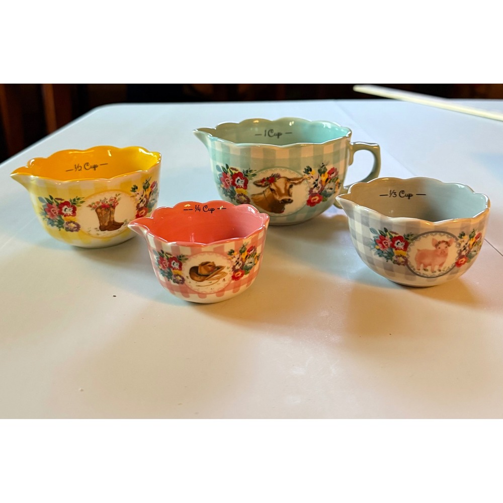 Pioneer Woman Sweet Romance Blossoms 4 Piece Ceramic Measuring Cup Set NWOT